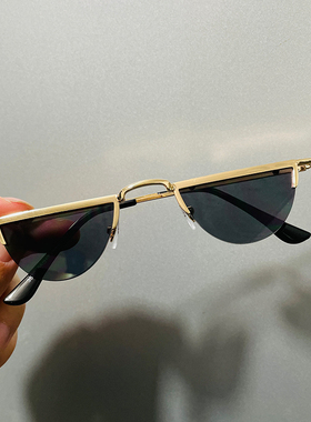 欧美个性无框半圆小框太阳镜男士韩版潮流装逼墨镜女网红时尚眼镜