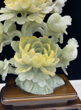 玉石牡丹花摆件精品摇钱树天然