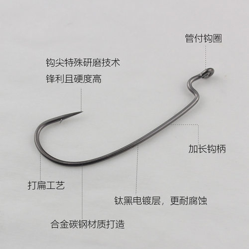 精品9001曲柄钩散装窄腹碳钢加长柄软饵T尾软虫鲈鱼钩海钓路亚钩 - 图2