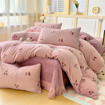 2025款加厚保暖牛奶绒四件套三件套床裙款冬季加绒床上用品学生