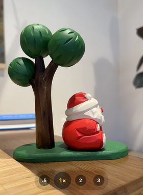 纯手工木雕圣诞老人木制玩偶工位汽车桌面摆件可爱创意圣诞节礼物