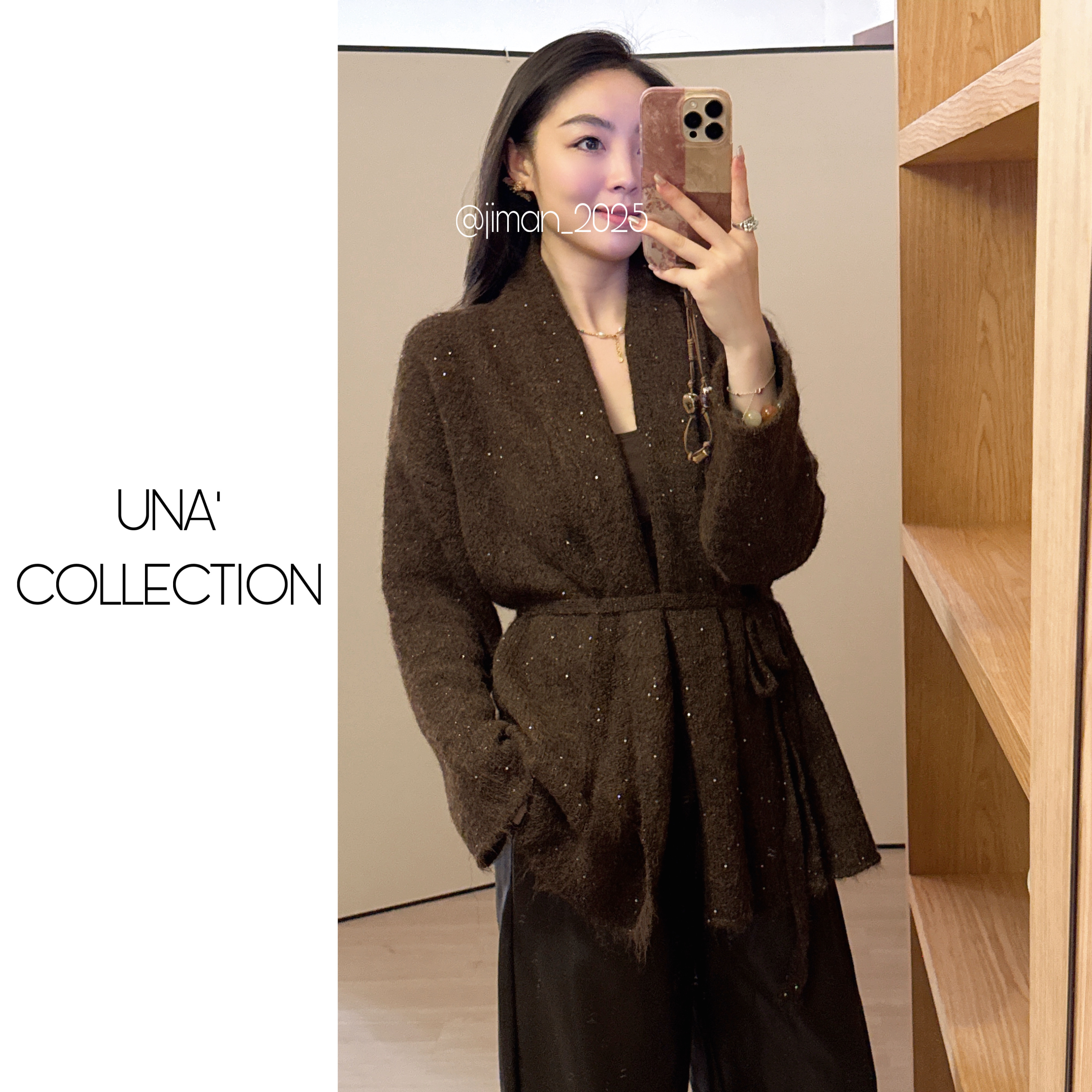 【吉满】暖秋步调/欧版翻领宽松系带中长款针织毛衣外套JM2892 - 图2