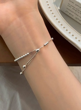 银色小圆珠抽拉手链女简约感个性时尚气质优雅百搭手环手饰