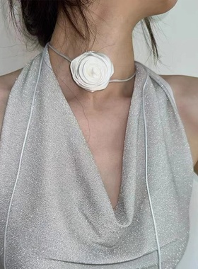 超仙蕾丝布艺花朵项链女小众设计复古个性百搭气质时尚颈链锁骨链