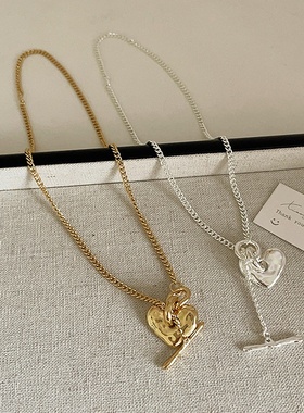 不规则金属爱心OT扣项链女设计感小众复古个性简约百搭颈链锁骨链