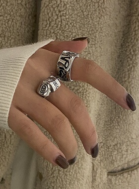 小众设计不规则金属字母戒指女韩国复古个性百搭气质时尚开口指环