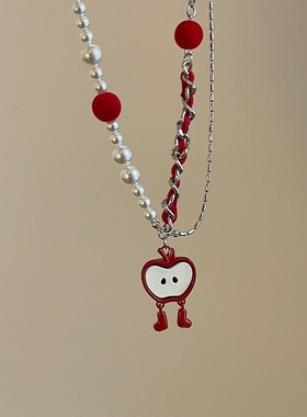甜美可爱红苹果吊坠项链女小众独特个性时尚气质百搭颈链毛衣链