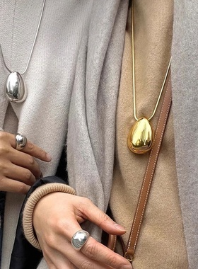 几何椭圆光面金属吊坠项链耳钉女欧美夸张个性时尚百搭颈链毛衣链