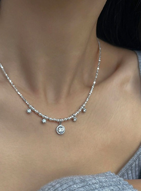 珍珠碎银子锆石流苏项链女法式复古轻奢优雅简约百搭颈链锁骨链