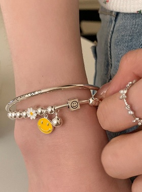 金属球串珠小雏菊笑脸手链女设计感小众个性简约百搭气质手镯手饰