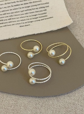 设计感多层细圈珍珠戒指女个性独特小众精致时尚通勤百搭耳环耳饰