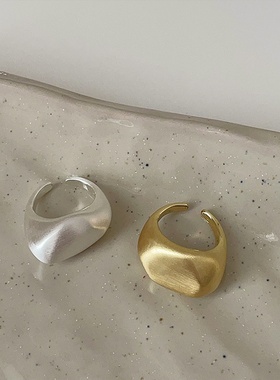 不规则弧形拉丝金属开口戒指女复古个性时尚优雅潮流百搭指环戒子