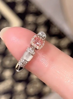 甜酷粉色方糖水晶贝母戒指女感轻奢时尚独特精致百搭指环戒子