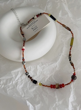 小众设计手工彩色串珠项链女复古个性简约百搭气质时尚颈链锁骨链