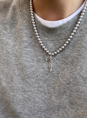 甜酷风可爱蝴蝶结珍珠项链女小众设计感优雅气质时尚颈链毛衣链