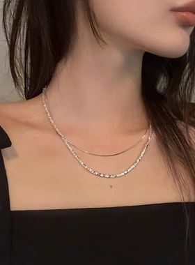 碎银子项链女小众设计感个性简约百搭气质时尚双层珍珠颈链锁骨链