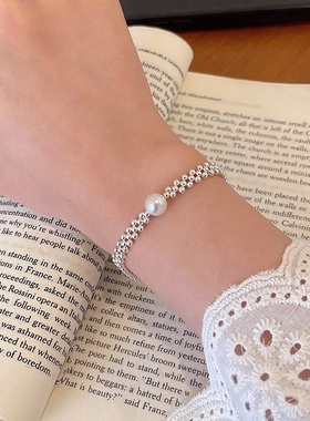 韩系秋冬编制珍珠手链女款轻奢小众简约串珠手饰独特闺蜜配饰