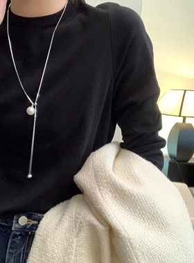 抽拉式珍珠长款项链女设计感小众复古个性简约百搭气质颈链毛衣链