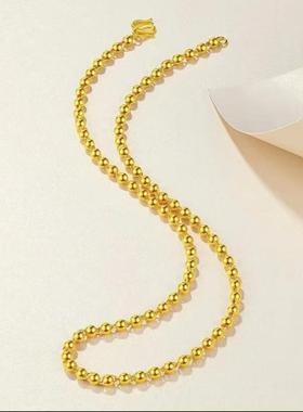 金包银男女款光珠亮面转运珠圆珠链子节日礼物时尚霸气黄金色项链