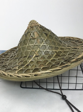 竹编防晒斗笠手工粽叶农民草帽