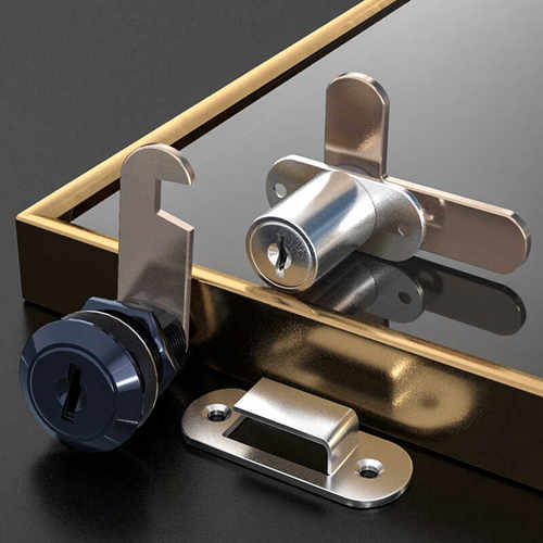 极简玻璃展柜门锁双门锁铝合金门框玻璃柜锁加长转舌锁对开门锁扣 - 图0