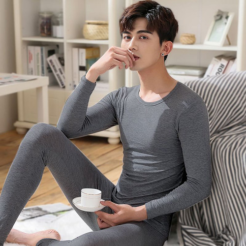 男士秋衣秋裤套装莫代尔薄款纯棉修身打底棉毛衫秋冬防寒保暖内衣 - 图3