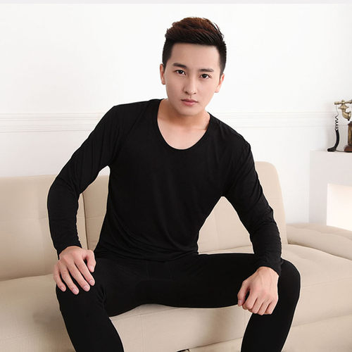 男士秋衣秋裤套装莫代尔薄款纯棉修身打底棉毛衫秋冬防寒保暖内衣 - 图0