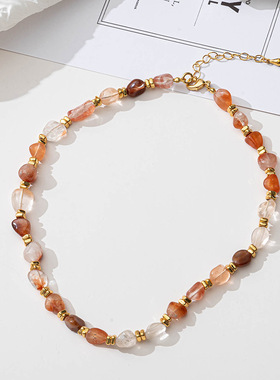 跨境小众设计彩色不规则天然石锁骨链欧美复古串珠项链项饰女