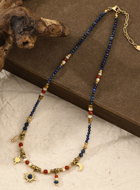 复古民族风青金石串珠项链LISHAN原创设计款小众个性芒星锁骨链