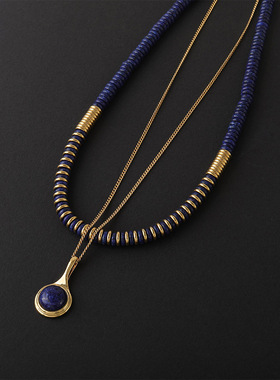 天然石青金石飞盘串珠项链不掉色女复古埃及轻奢高级感锁骨链项饰
