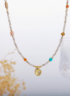 夏季多巴胺彩色紫水晶项链 女天然珍珠花绿石小众时尚百搭锁骨链