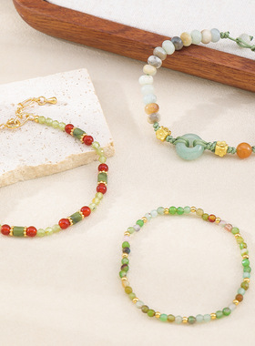 lishan绿色手链合集 夏日缤纷天然半宝石串珠清新手串手饰女