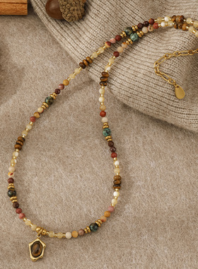 异珀美拉德风串珠石项链复古轻奢感秋冬饰品新品推荐百搭毛衣链女