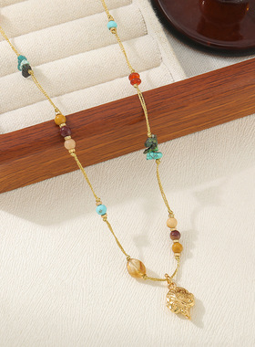 新中式国风高级虎眼精致项链复古天然石锁骨链简约原创串珠毛衣链