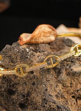 中古轻奢锆石猪鼻子手镯