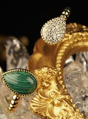 《希望之石》水滴满钻纪念款水滴孔雀石手镯轻奢开口可调节手环女