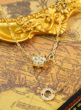 《小蛮腰》复古风满钻小蛮腰项链女镂空圆筒金色轻奢高级感锁骨链