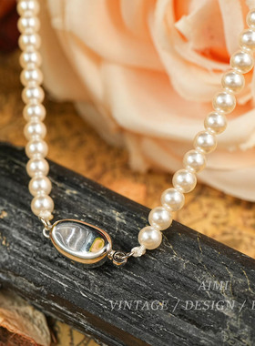 法式复古珍珠项链经典元宝扣