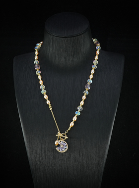 《昆山玉碎》紫霞仙子项链女微镶紫色锆石吊坠锁骨链毛衣链颈链女