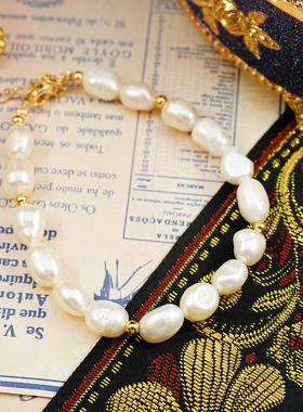 《白月光》珍珠手链金色链条连接白色珍珠珠子手环高级感小众礼物