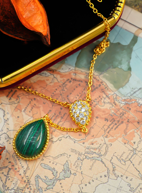 《希望之石》孔雀石项链新中式国风高级感锁骨链绿吊坠颈链毛衣链