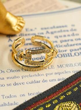 《双生结》重工细腰带造型戒指几何镂空简约百搭开口戒可调节指环