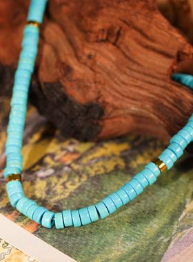 多巴胺绿松石色天然石圆柱项链