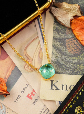 蓝色琉璃铜合金项链女