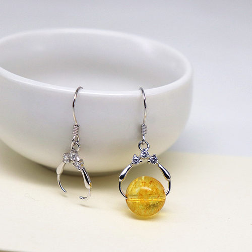 925纯银耳钩耳环银饰配件DIY左右夹耳勾桶珠路路通圆珠自制防过敏 - 图1