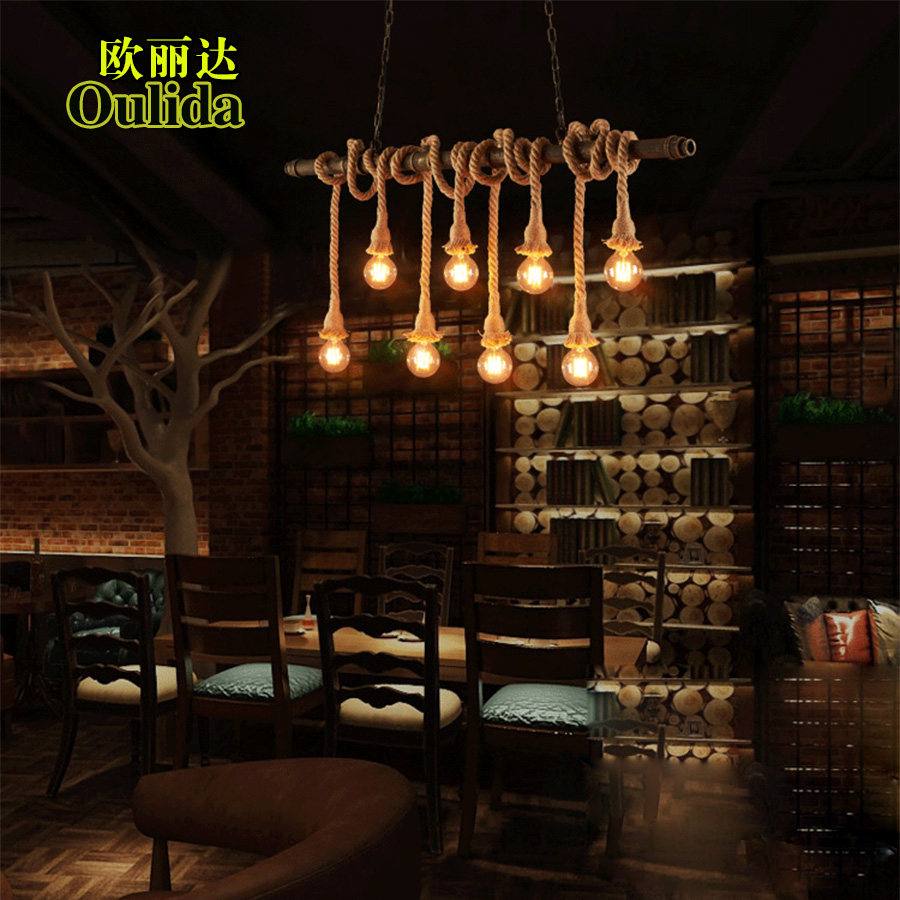 设计师loft水管麻绳餐厅咖啡馆酒创意吧台服装店装饰复古工业吊灯_虎窝淘