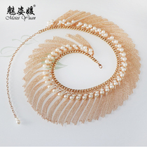 High-end Phantoms new belly dance Waist Chain Pearl Drill Chain Encrypted Flow Su Dump Chain Practice to Waist Seal Performance