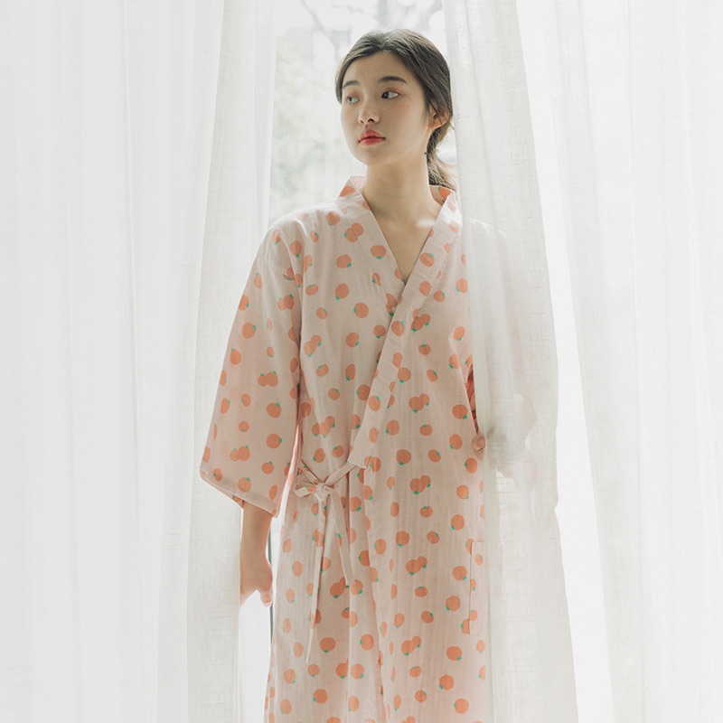 Dear芮日系家居服日系睡裙女夏纯棉纱布长袖宽松睡袍日式和风春秋大码浴袍和服睡衣1