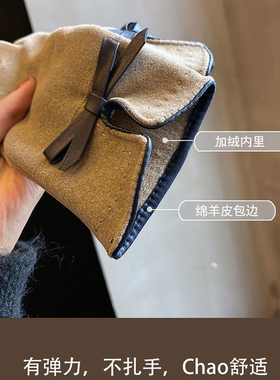 触屏蝴蝶结手套女士冬季麂皮绒保暖骑车开车防风韩版冬天时尚秋季