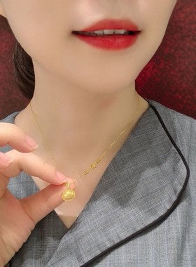 2026沙金真金祥云如意平安锁包铜钱小元宝吊坠锁骨链时尚精致